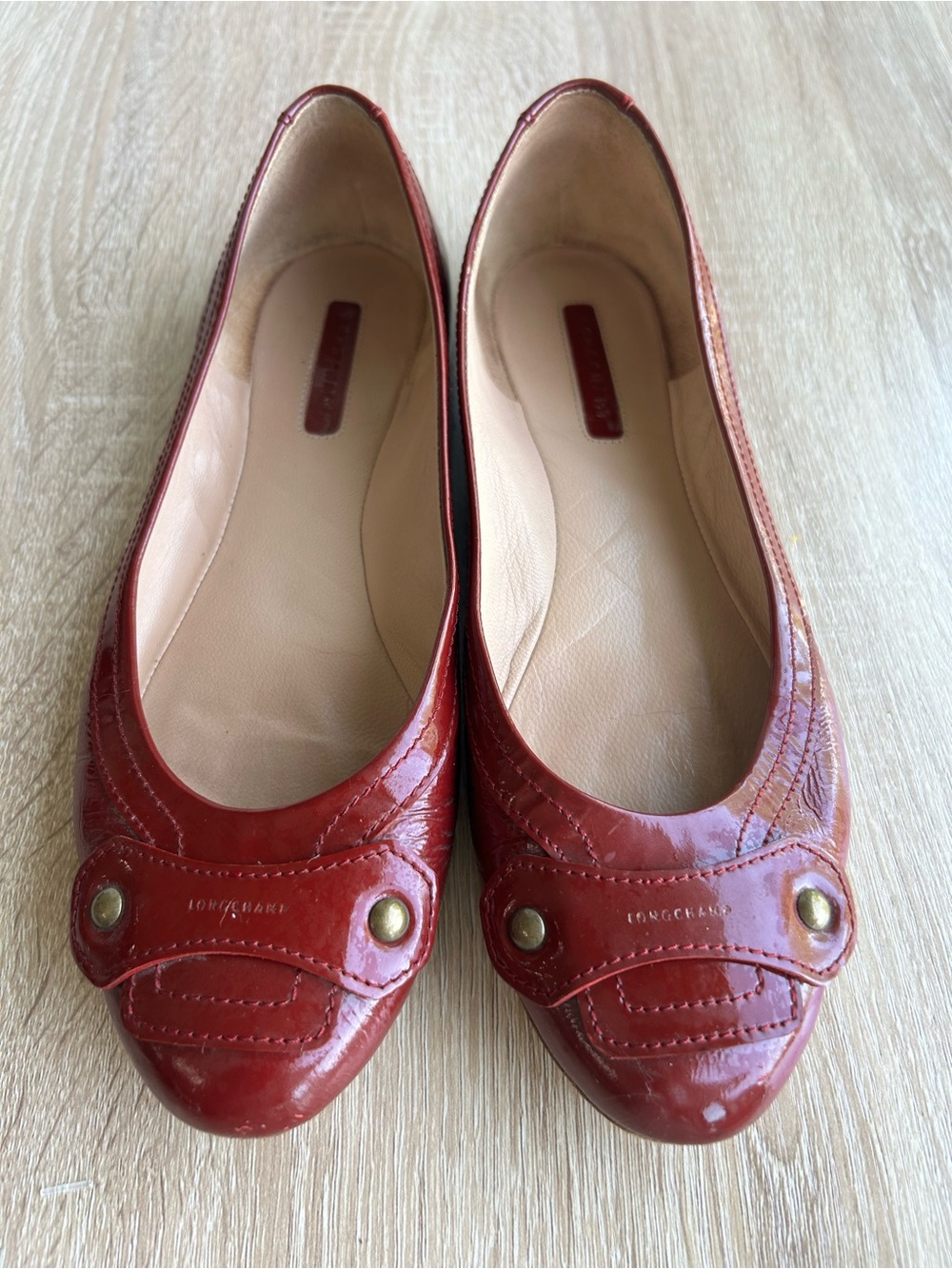 Longchamp Red Patent Leather Ballet Flats
